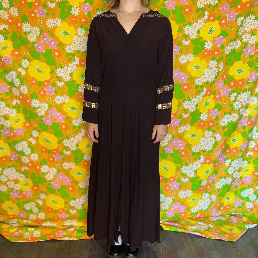Vintage 1930s black dress with metal sequins